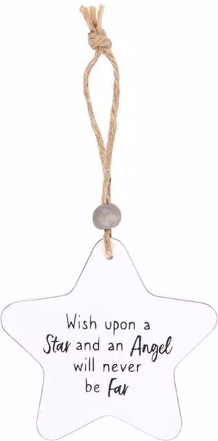 Something Different Wholesale An Angel Will Never Be Far Hanging Star Sentiment Sign, White Wood Wall Plaque