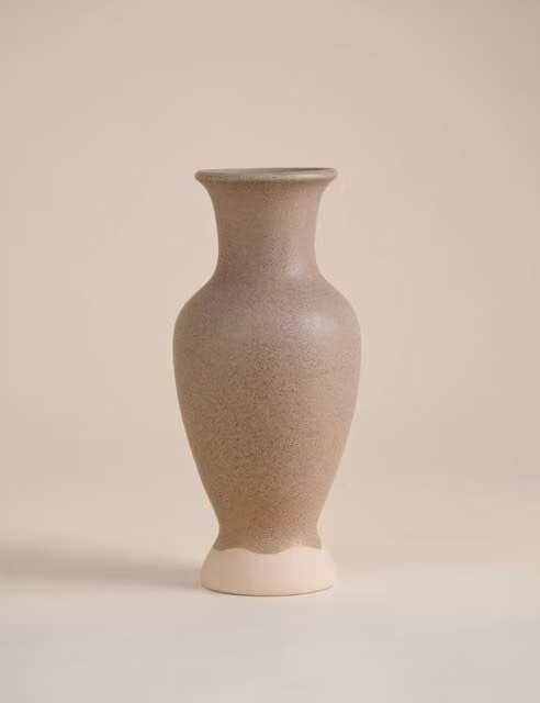 M&S Modern Shaped Dipped Ceramic Tabletop Vase in White and Beige