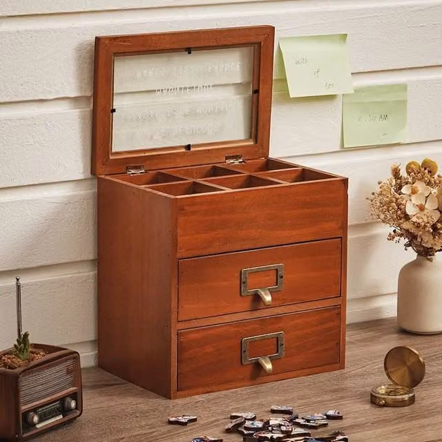 PAWNORA 6 Grid Wooden Watch Display Case in Brown – 1