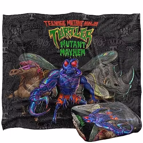 LOGOVISION Teenage Mutant Ninja Turtles Mutant Mayhem Mutant Baddies and Patches Super Soft Silky Touch Throw Blanket, White, W/D/H: 152 x 127 cm – 1