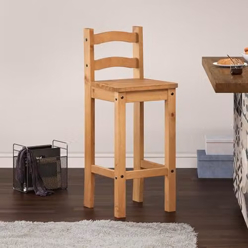 Mercers Furniture Corona Pair of Rustic Pine Bar Stools in Brown and Black, H 107 x W 38 x D 37 cm – 2