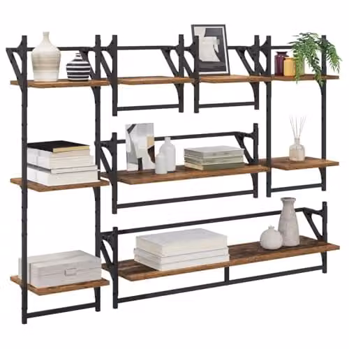 vidaXL Set of 6 Wall-Mounted Shelves in Old Wood Brown, W: 100 cm, D: 25 cm, H: 30 cm – 1