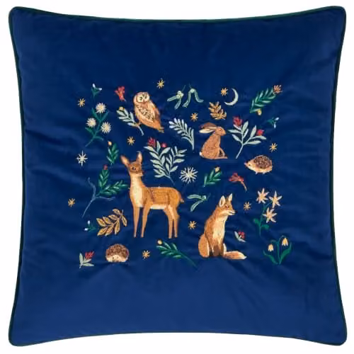 Furn Berry Woods Blue Velvet Square Cushion, W/D/H: 45 x 45 x 45 cm