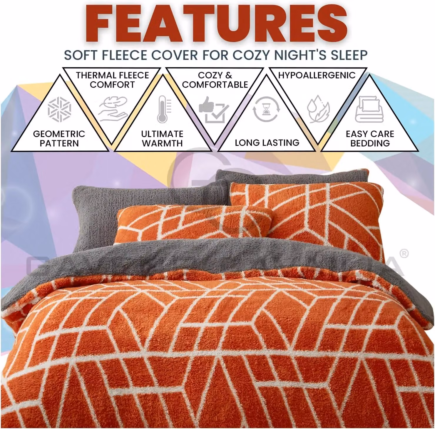 Gaveno Cavailia Rust Teddy Fleece Bedding Set with Duvet Cover and Pillowcases, W/D/H: 140 x 200 cm – 3