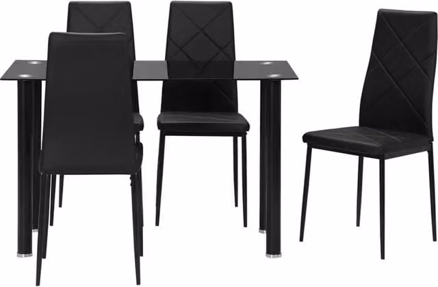 Nordara Black Modern Rectangular Glass Dining Table Set with 4 Chairs