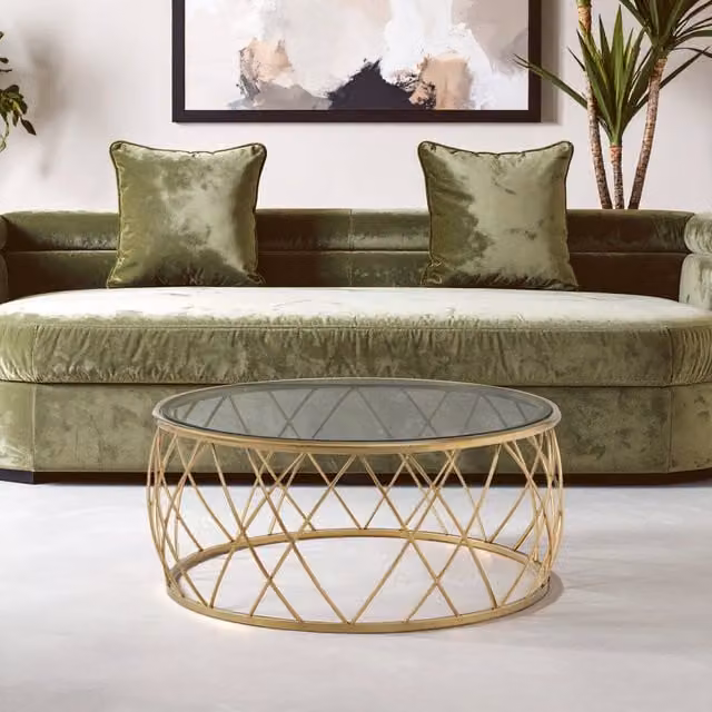 Orsina Ackley Gold Round Coffee Table with Clear Glass