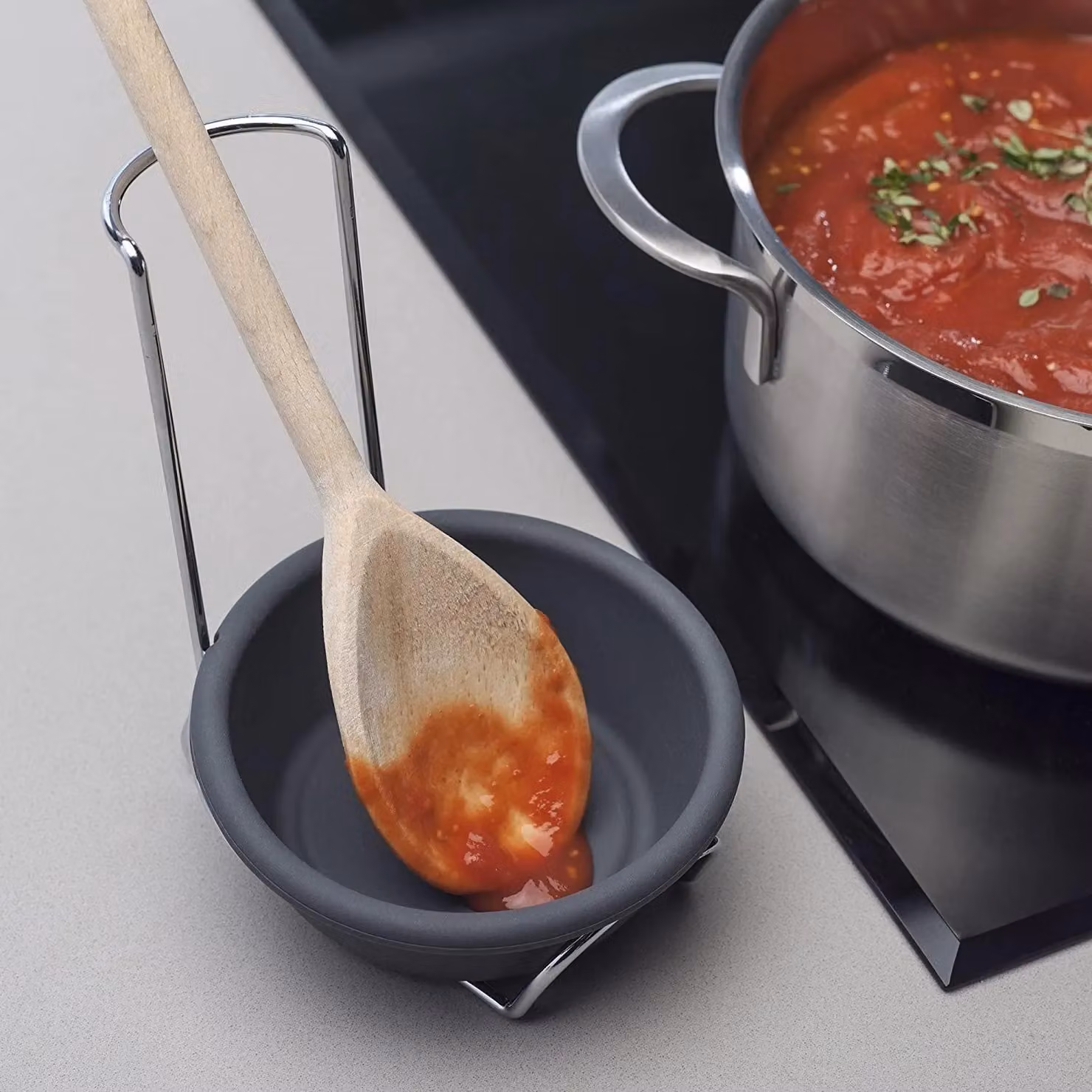 Zeal Silicone Spoon Rest and Basting Bowl with Chrome Stand in Dark Grey – 4