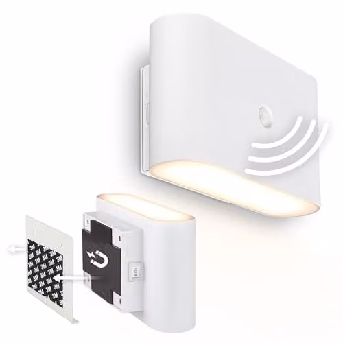 Briloner Rechargeable LED Wall Light with Motion Sensor and Up & Down Lighting, White, W/D/H: 16 x 9.5 x 6.5 cm