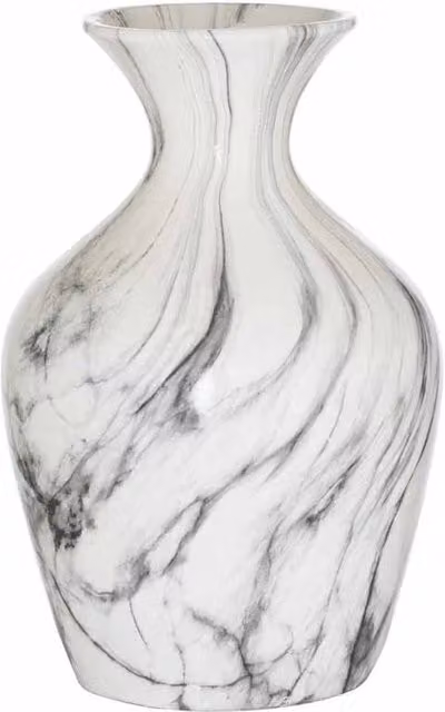 Lemon Pavilion Furniture and Decor Marble Ellipse Large Ceramic Vase in Grey and White, W: 23 cm, D: 23 cm, H: 36 cm