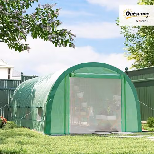 Outsunny Green Walk-in Polytunnel Greenhouse with Upgraded Steel Structure and Windows – 2