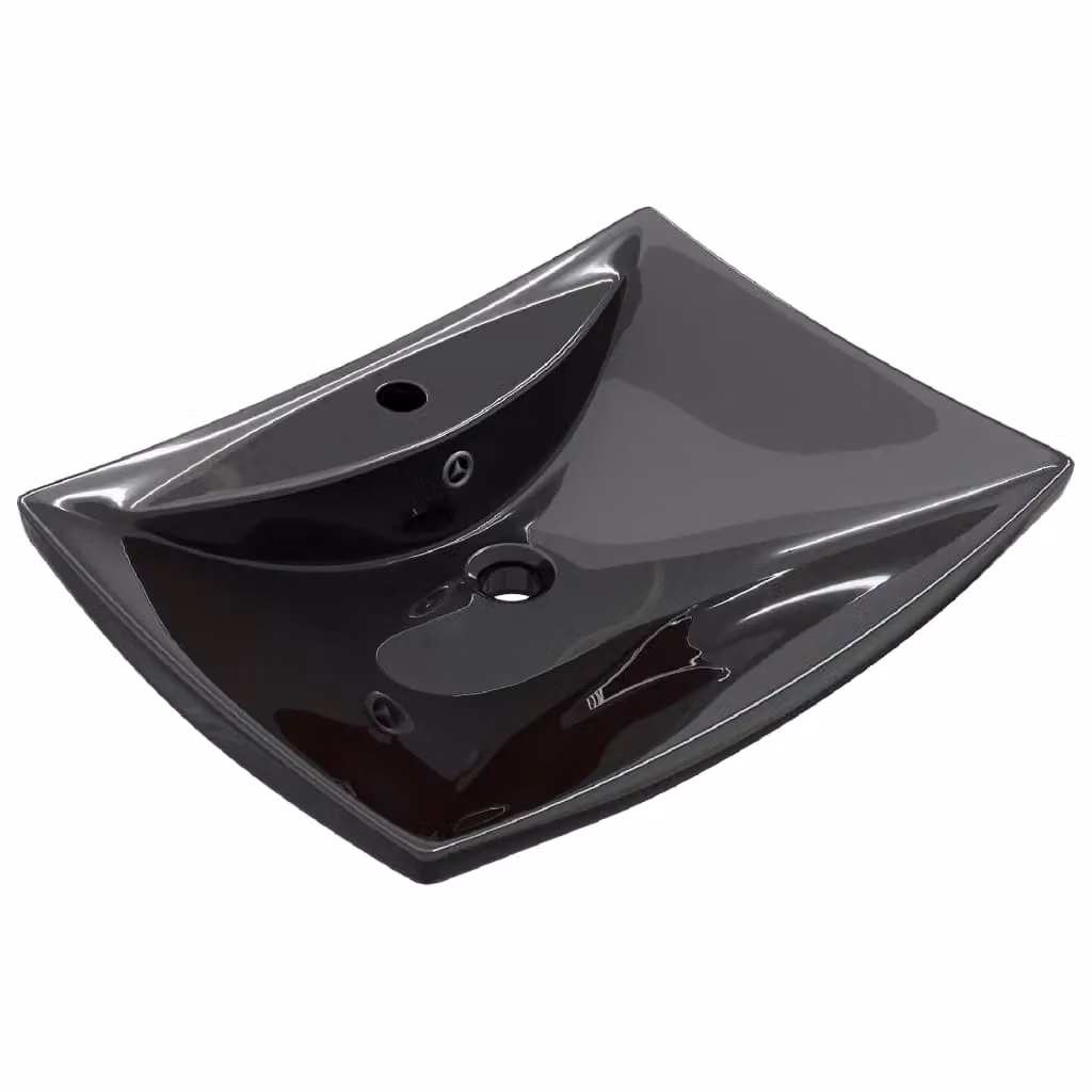 Berkfield Home Black Luxury Rectangular Ceramic Basin with Overflow and Faucet Hole – 2