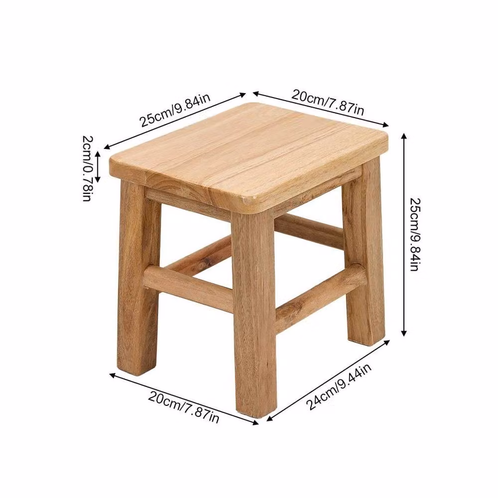 KORVIXA Solid Beech Wood Square Bar Side Stool in Natural Brown, W/D/H: 45 x 45 x 45 cm – 2