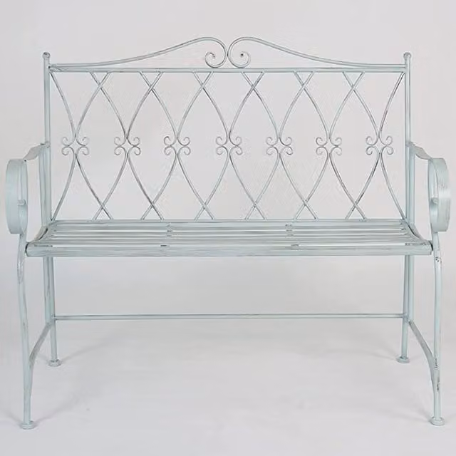 GlamHaus Pavia 2 Seater Foldable Metal Garden Bench in Blue