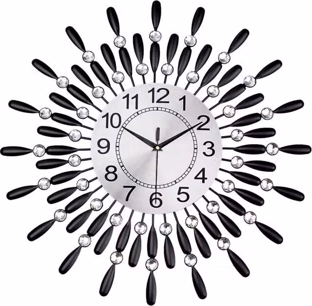 Crystals Black Diamante Beaded Quartz Jeweled Round Wall Clock, Diameter: 60 cm
