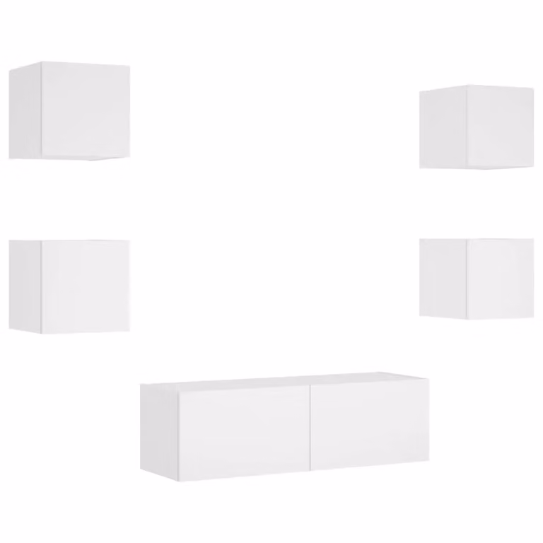Berkfield Home 5 Piece Modern Glossy White Wall Mounted TV Cabinet Set with Integrated LED Lighting