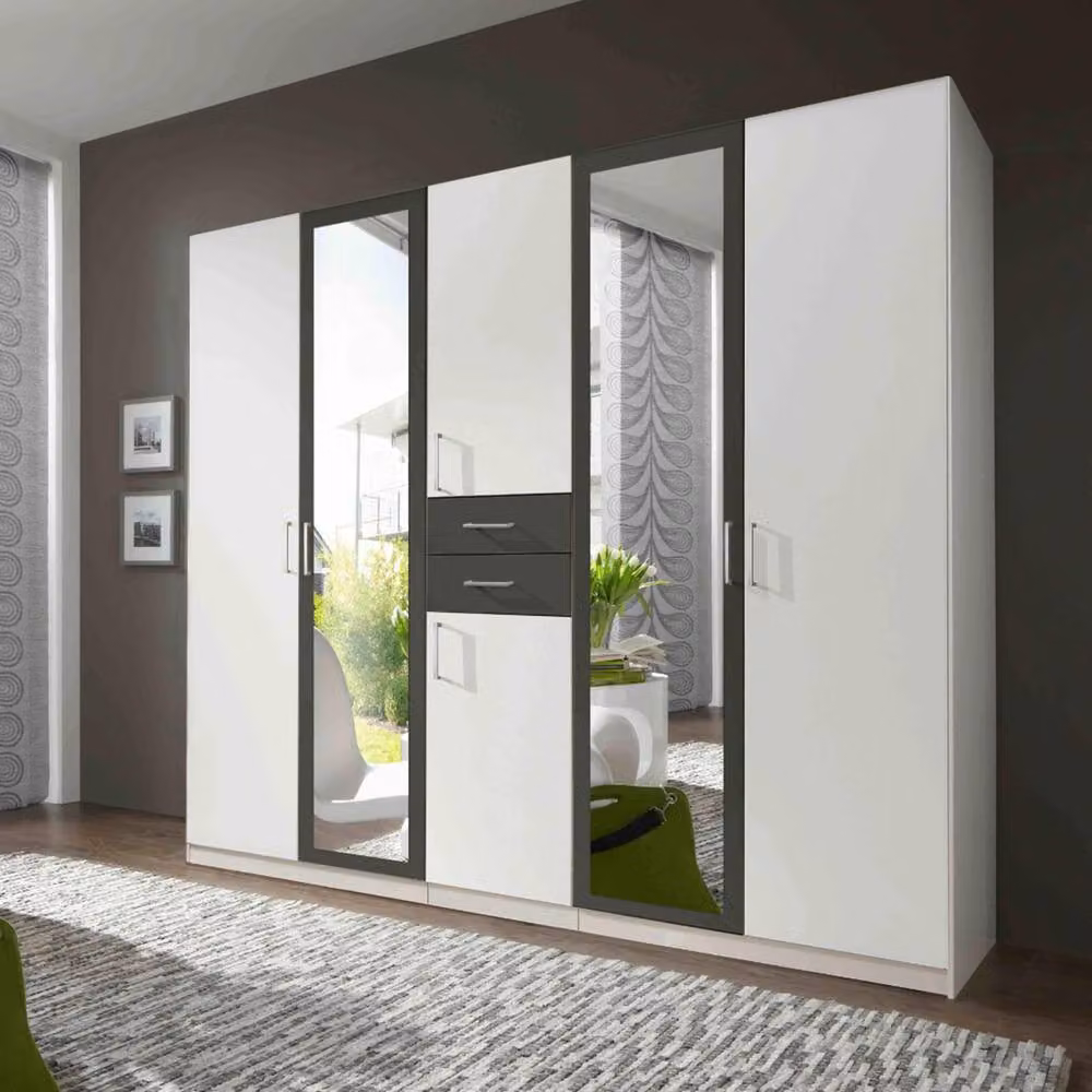 KDMD Diver White and Grey 5 Door Wardrobe with Mirror, Width: 225 cm – 2