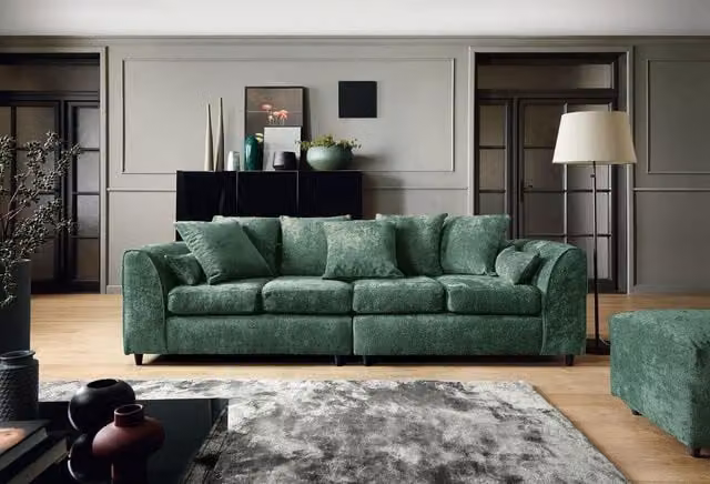 Abakus Direct Harriet 4 Seater Sofa in Rifle Green Crushed Chenille – 1