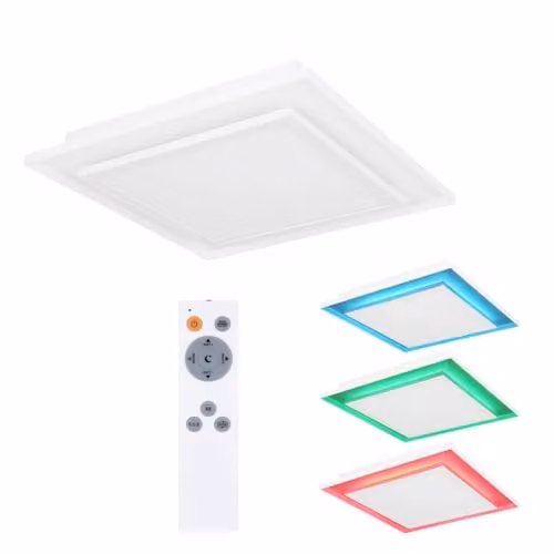 Globo Lighting Netlighting Murphy Square LED Ceiling Light, White and Multicolour, Dimmable with Remote Control, 24 W, 1500 lm, W/D/H: 44.3 x 44.3 x 6.3 cm