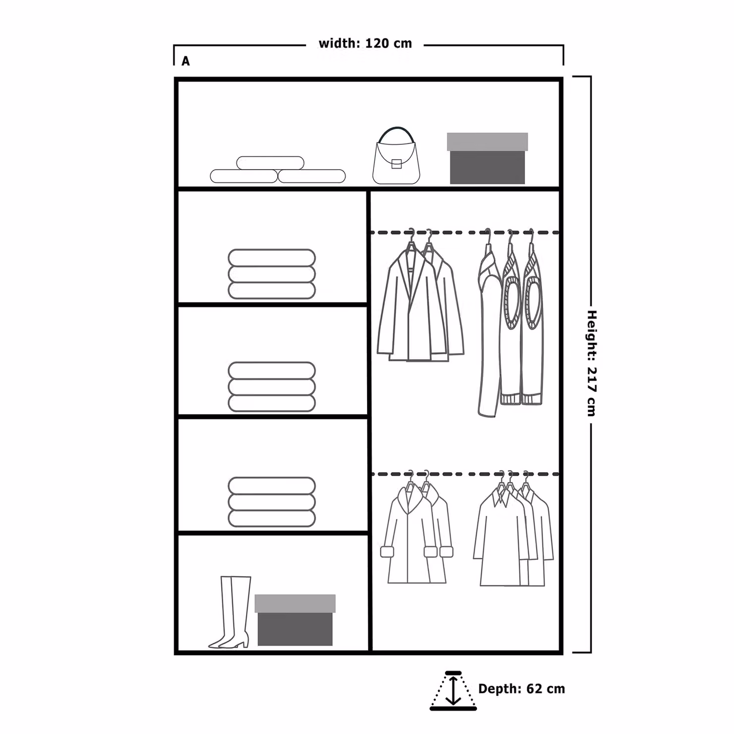 Sliding Wardrobes 4U Double Sliding Wardrobe with Integrated LED Light and Mirror in White, W: 120 cm, D: 62 cm, H: 217 cm – 3