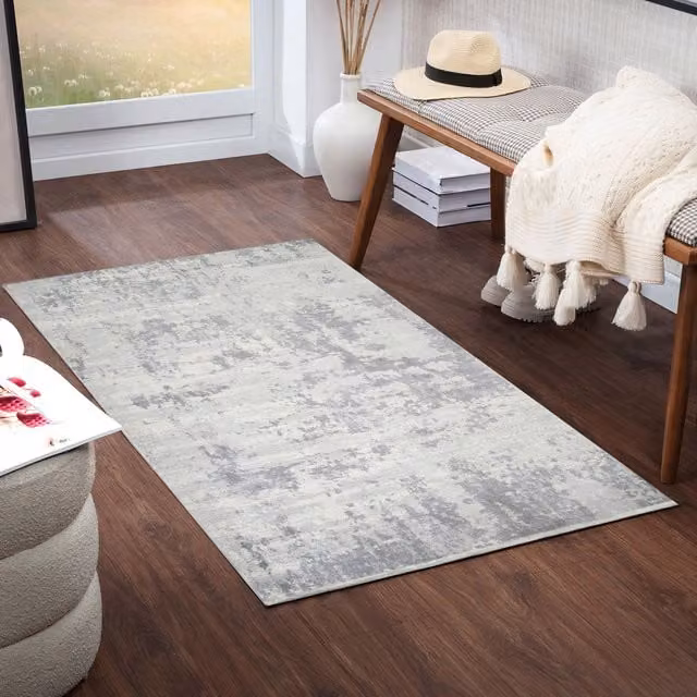 Livabliss Monaco Abstract Modern Marble Wool Rug in Grey and Blue, W: 140 cm, L: 200 cm