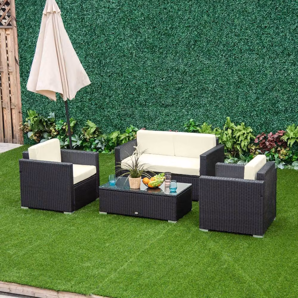 Wyld Haus Elrolo 4 Seater PE Rattan Outdoor Sofa Set with Coffee Table in Black and White – 3