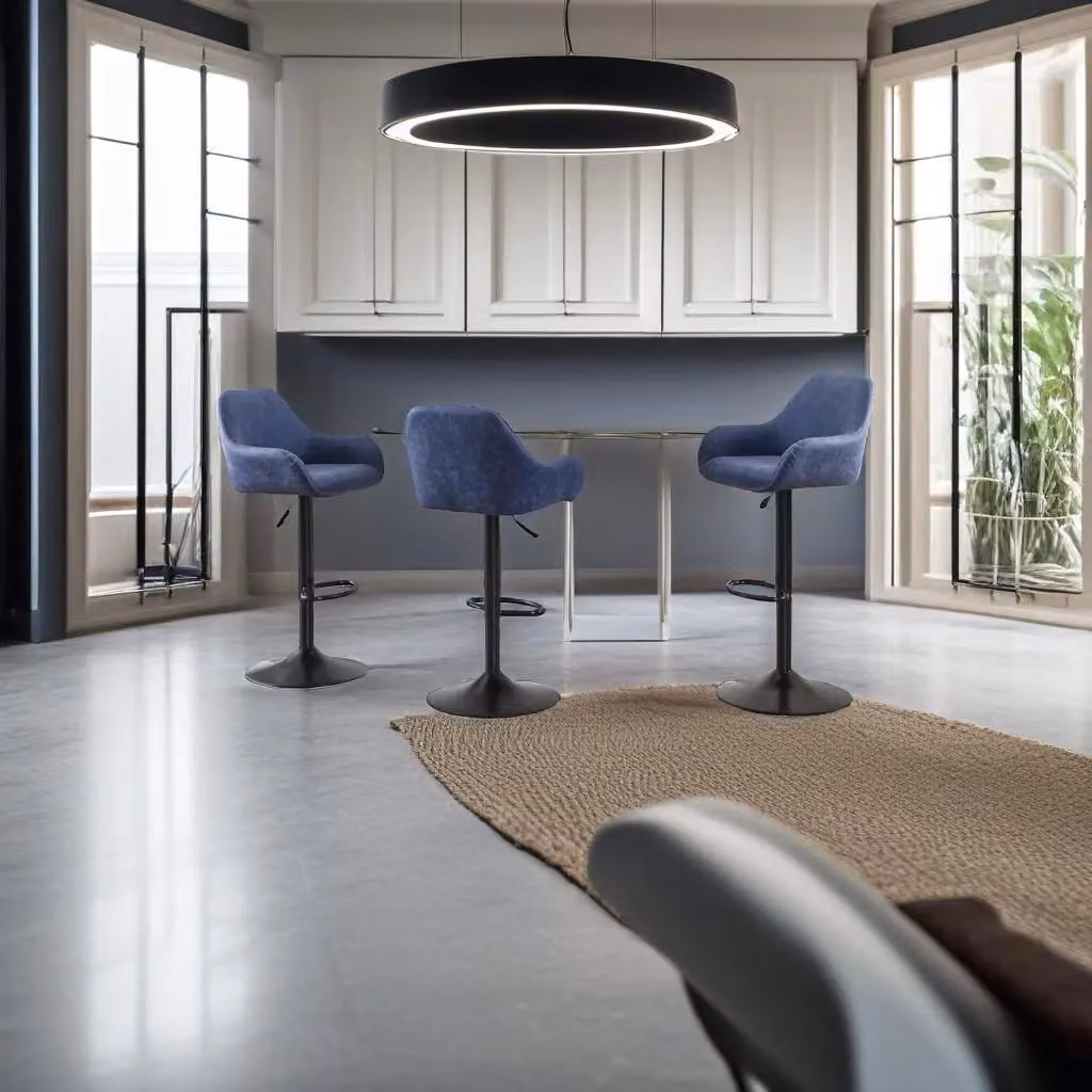 Modcraft Set of 2 Blue Synthetic Leather Height Adjustable Swivel Bar Stools with Armrests – 3
