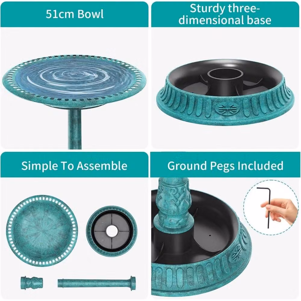 NESTLUNE Solar Round Bird Bath Fountain in Green and Turquoise, Height: 71.12 cm, Diameter: 15 cm – 3
