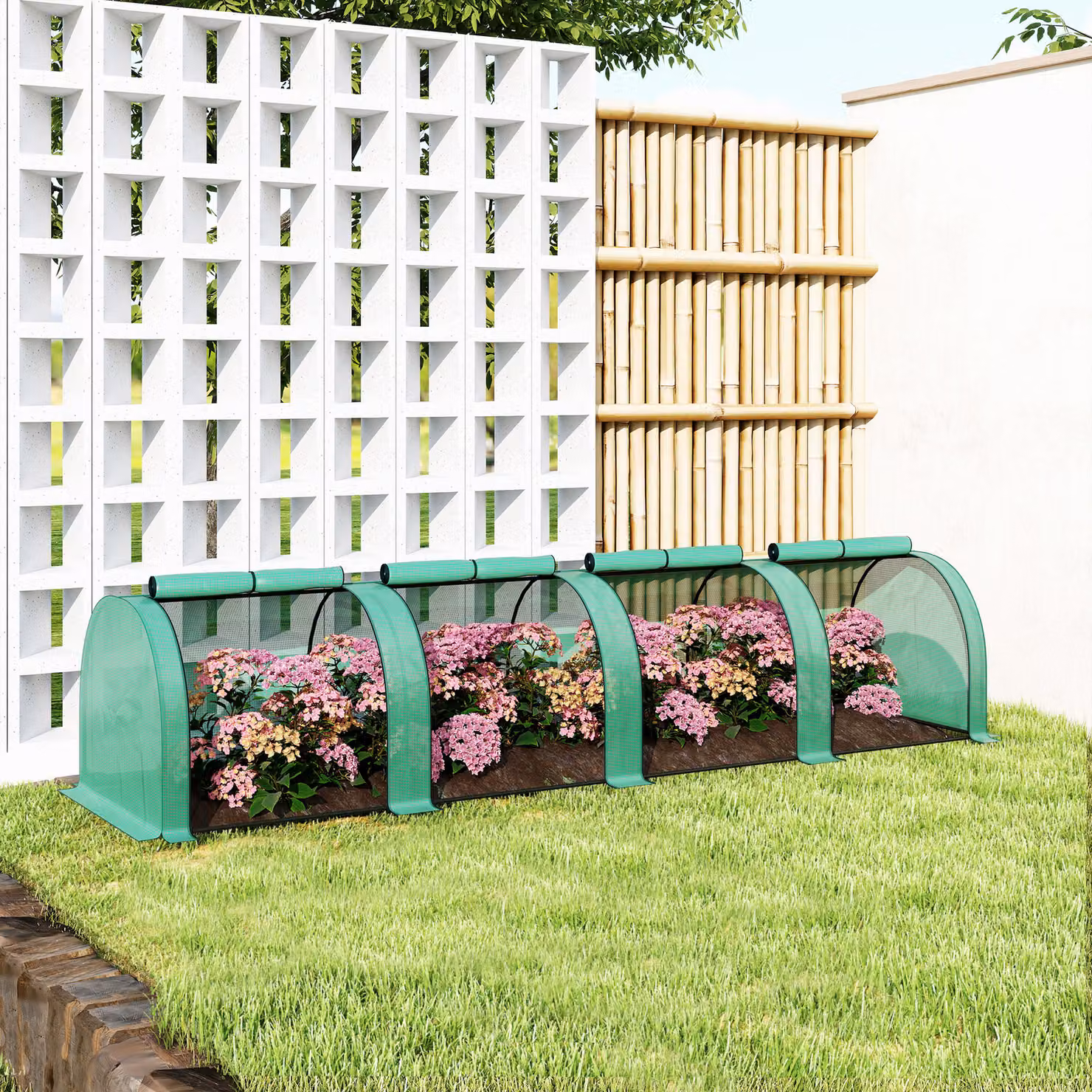 Outsunny Mini Greenhouse with Zipped Doors and Steel Frame, Green, W: 395 cm, D: 100 cm, H: 80 cm – 6