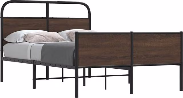 Berkfield Home Small Double Bed Frame in Brown Oak Engineered Wood and Metal, W/D/H: 120 x 200 cm – 1