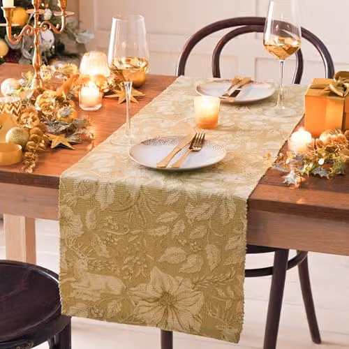 Paoletti Gold Stag Floral Christmas Table Runner, W/D/H: 180 x 35 cm – 2