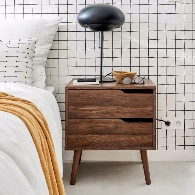 sweeek Walnut Wood-effect Bedside Table in Dark Brown