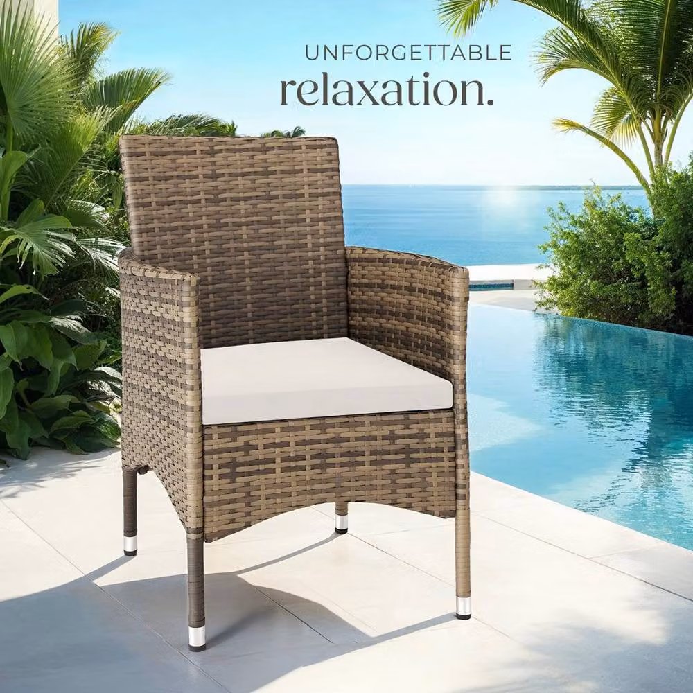 tectake Nantes Set of 2 Modern Grey Polyrattan Garden Chairs with Cushions and Weather Covers – 9