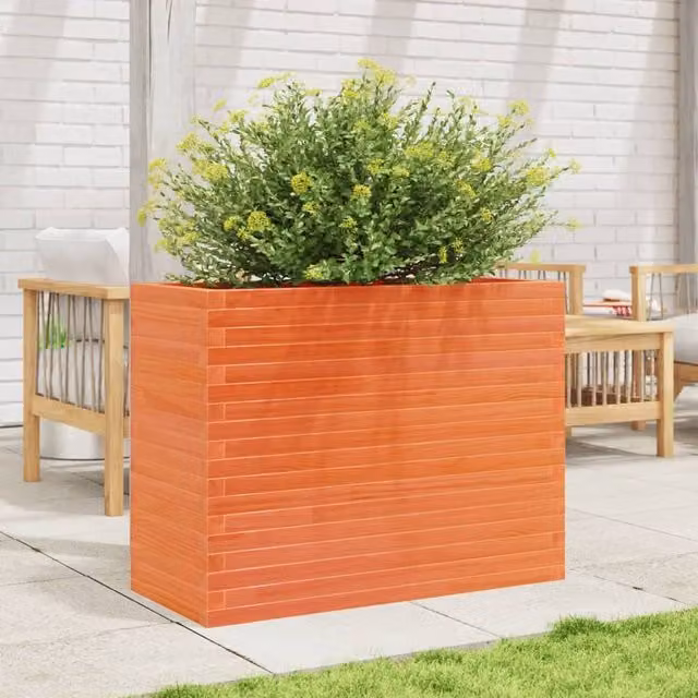 Berkfield Home Beautiful Garden Planter in Brown Solid Wood, W: 90 cm, D: 40 cm, H: 68.5 cm – 1