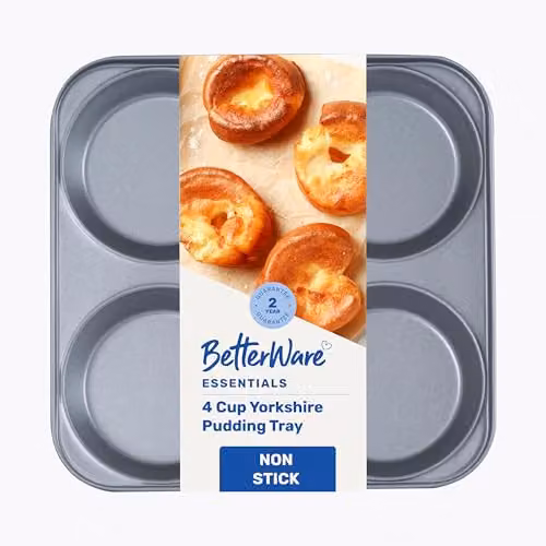 Betterware Essentials 4 Cup Non-Stick Yorkshire Pudding Tray in Silver – 1