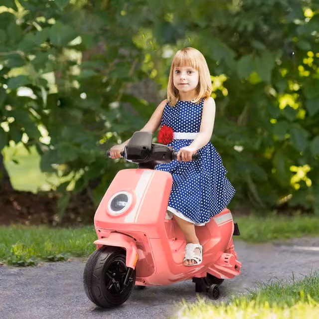 AIYAPLAY 6V Kids Electric Motorbike with Headlights and Music, Pink