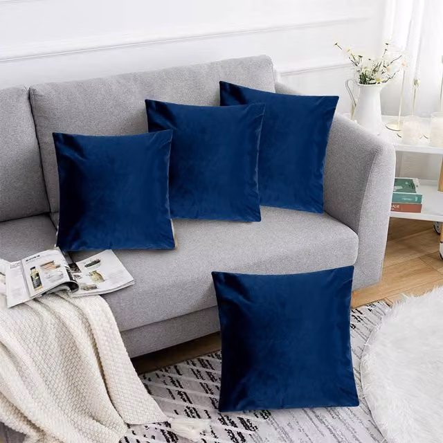 Luxor Living Set of 4 Blue Velvet Square Cushions, W/D/H: 45 x 45 x 45 cm – 1