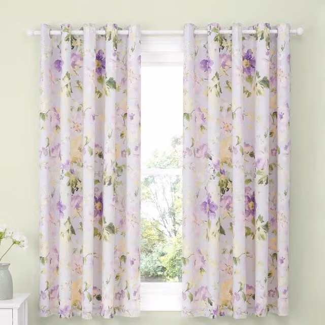 Dreams & Drapes Heritage Florette Floral Eyelet Curtains, Purple, 2 Panels, W: 168 cm, H: 183 cm