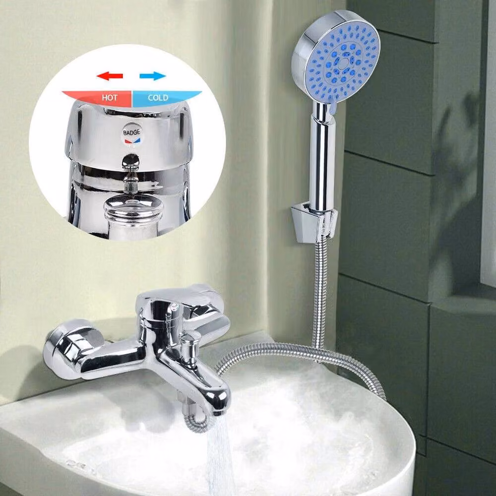 PAWNORA Wall Mounted Chrome Bath Filler Tap and Shower Set in Silver – 4