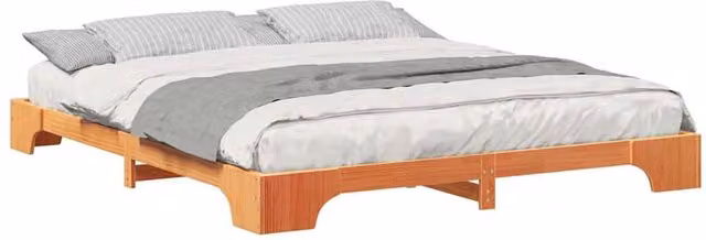 Berkfield Home Stylish Floor Bed Frame with Storage in Brown Solid Pine, W: 200 cm, D: 220 cm – 1