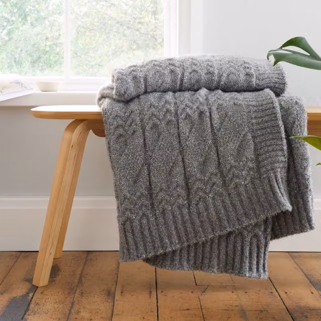 Bianca Grey Geometric Knitted Throw W: 150 cm, L: 200 cm