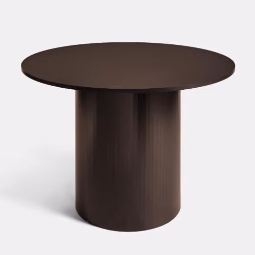 OHS Madison Ribbed Round Dining Table in Brown Wood Effect, Diameter: 110 cm, Height: 76 cm