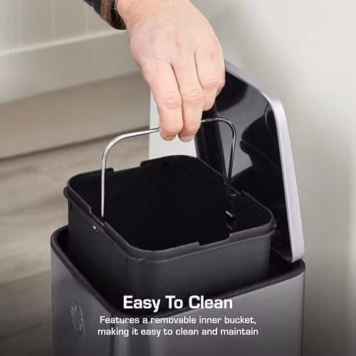 Swan 5L Compact Stainless Steel Pedal Bin in Silver with Soft Close and Removable Inner Bucket, W: 24.0 cm, D: 27.9 cm, H: 19.2 cm – 4