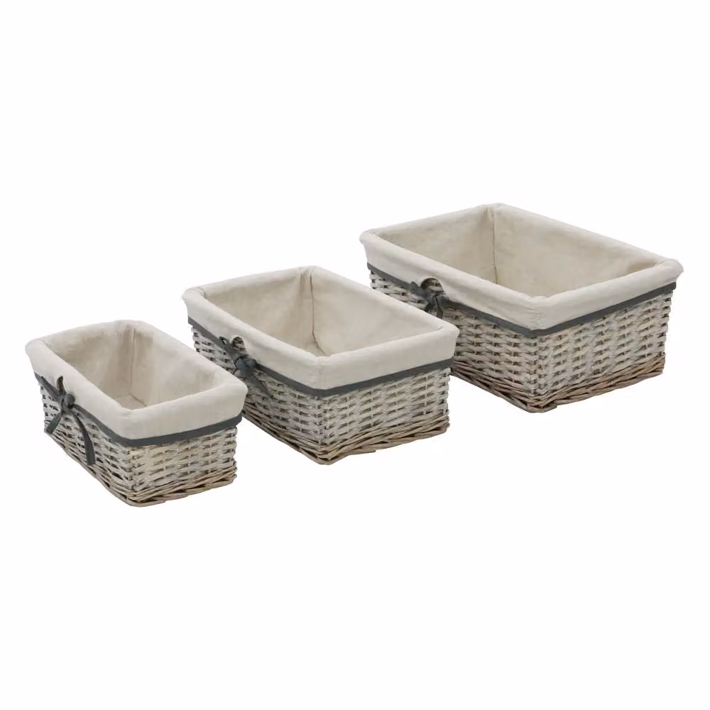 JVL Arianna Set of 3 Rectangular Willow Storage Baskets in Mid Grey Wash – 2