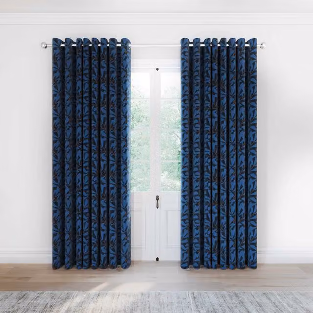 Helena Springfield Simply Scandi Leni Lined Floral Curtains, Blue, H 228.6 cm x W 228.6 cm