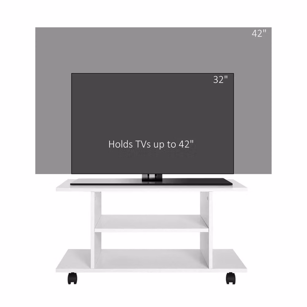 Wyld Haus Vireli Miri White Mobile TV Storage Unit with 3 Tier Shelves and Wheels, W: 80 cm, D: 40 cm – 7