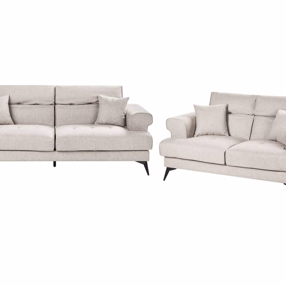 Wyld and Coco Modern 2 and 3 Seater Sofa Set in Beige Polyester Fabric with Solid Wood Frame – 2