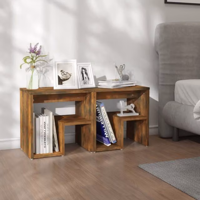 Berkfield Home Set of 2 Bed Cabinets in Smoked Oak Brown, W/D/H: 40 x 30 x 40 cm – 1