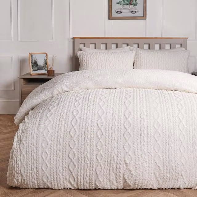 OHS Classic Breathable Fleece Duvet Cover Set in White and Yellow, 180 x 200 cm