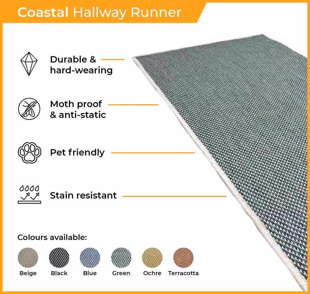 runrug Coastal Reversible Carpet Runner Rug in Beige, W: 60 cm, L: 240 cm – 2
