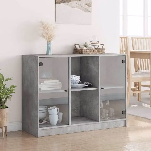 Berkfield Home Sideboard in Concrete Grey, W/D/H: 102 x 37 x 75.5 cm – 1